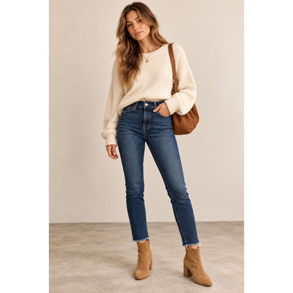 Free People We The Free Twenty Nine Skinny Jeans 29 High Rise Raw Hem Dark Wash